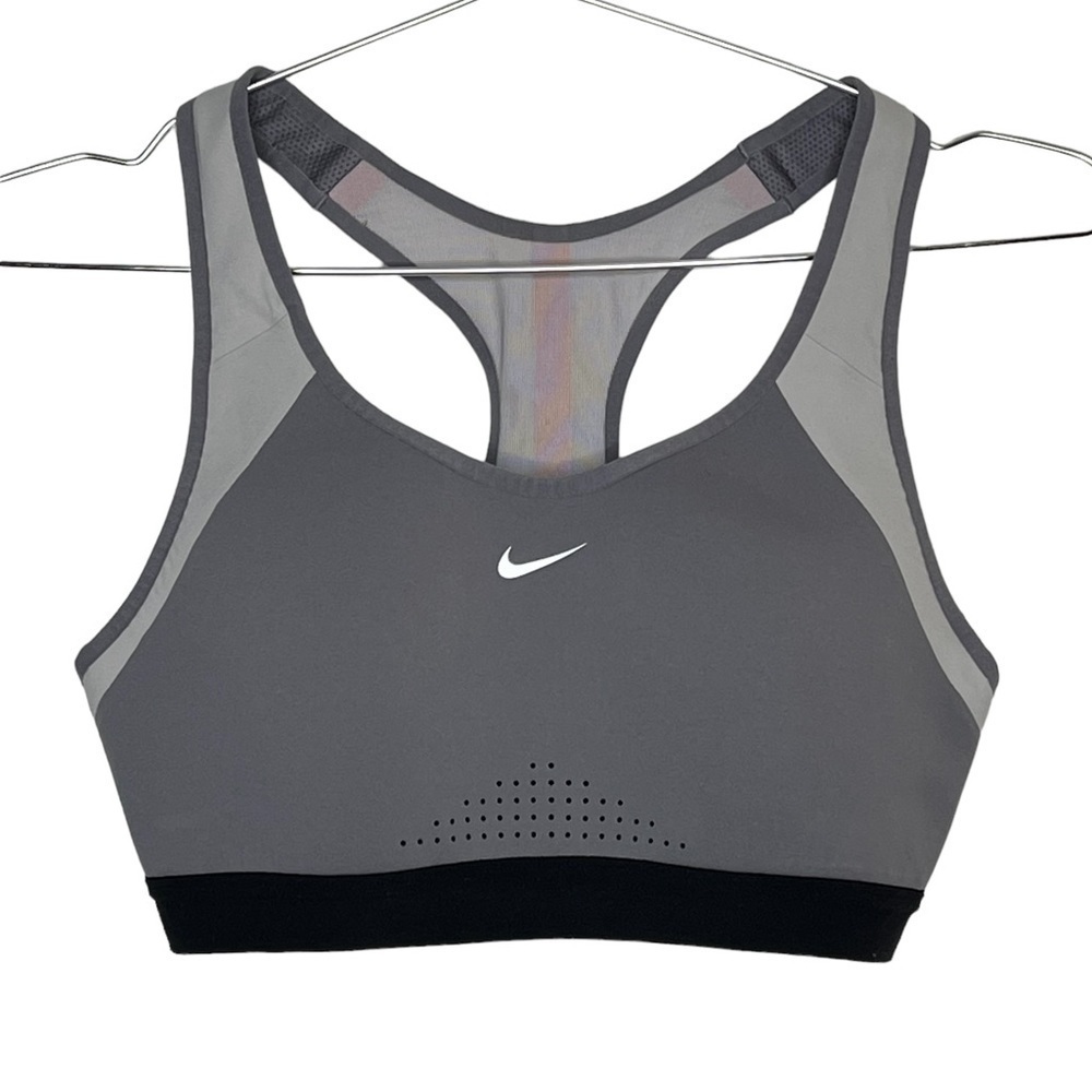 NIKE Dri Fit Sports Bra Molded Cups Mesh Back Stripe Details